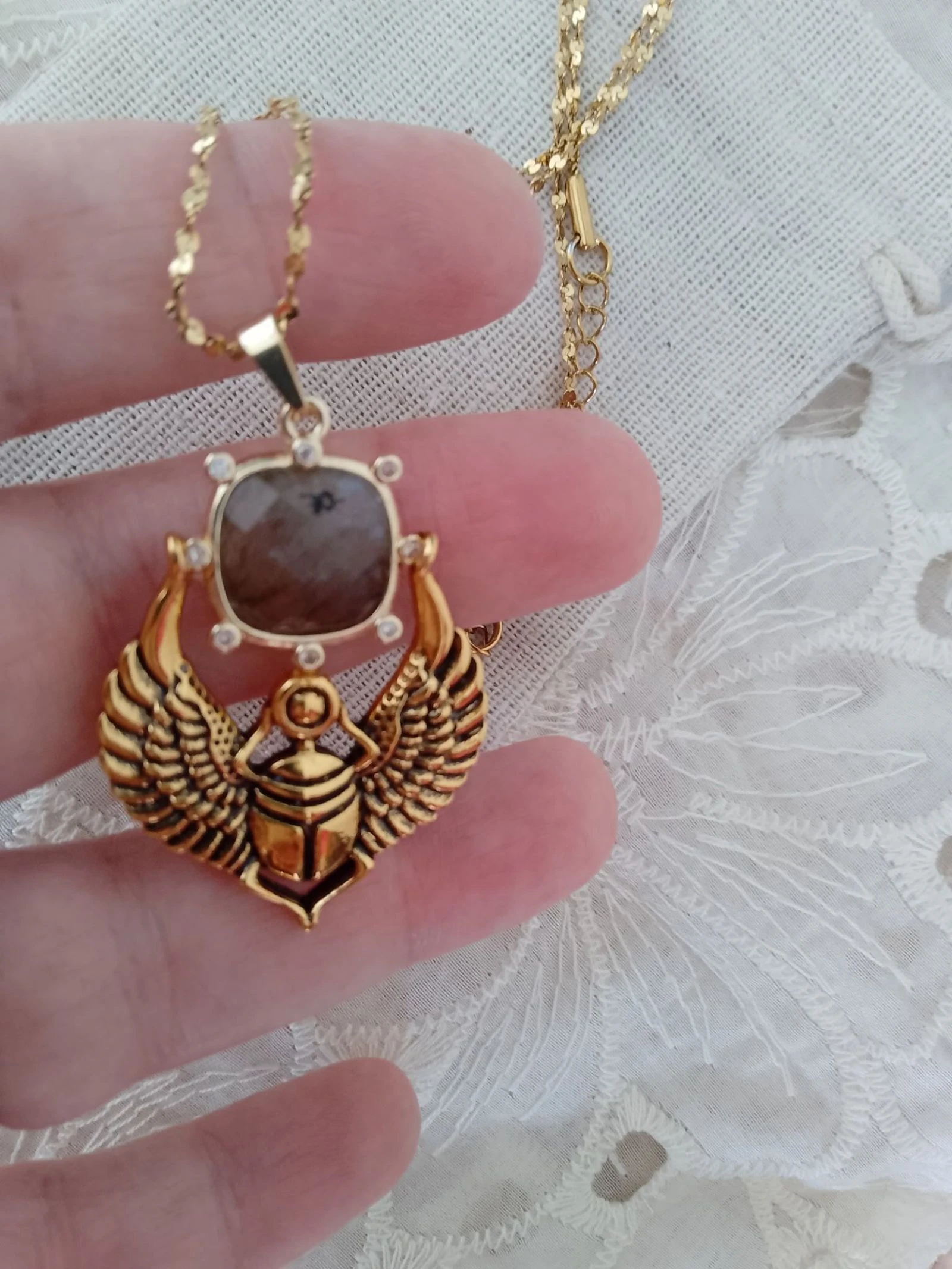 Egyptian Scarab Necklace Labradorite Stone – photo 4